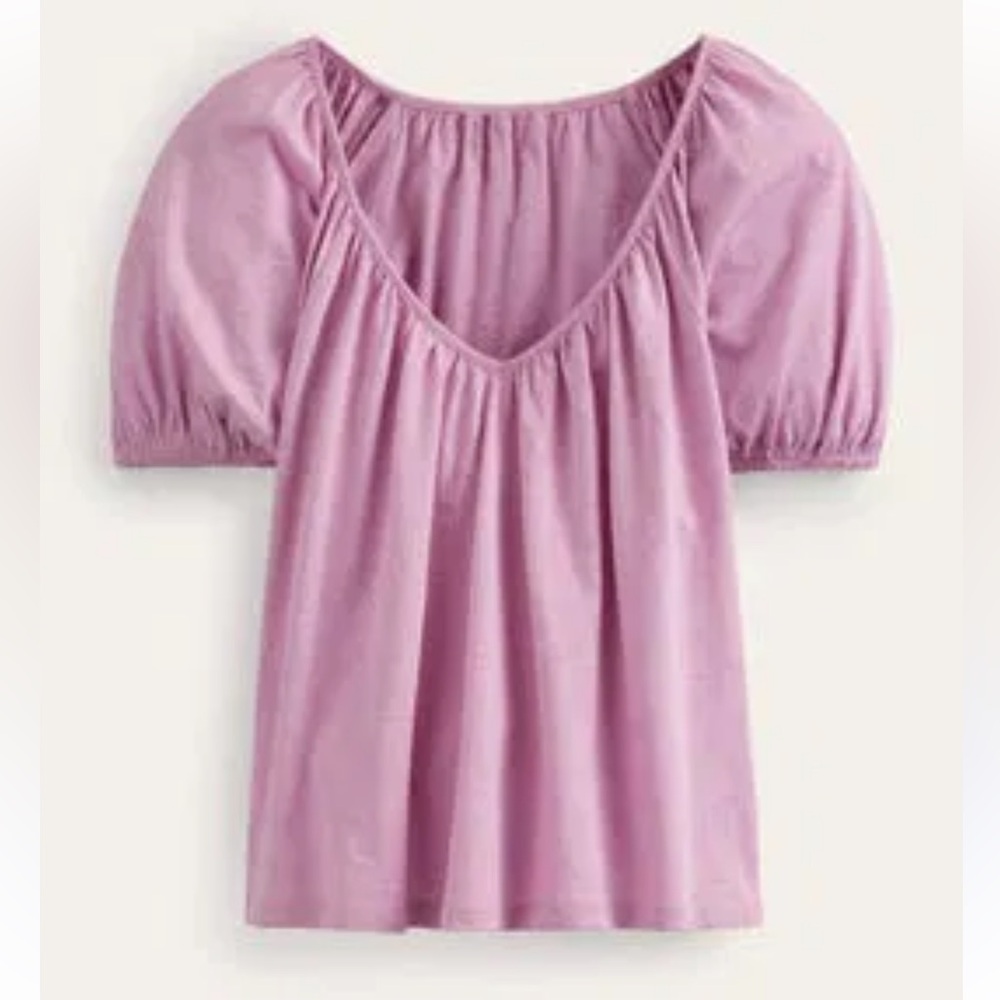Lilac Boden V Neck Jersey Swing Puff Short Sleeves Sz 8 NWT